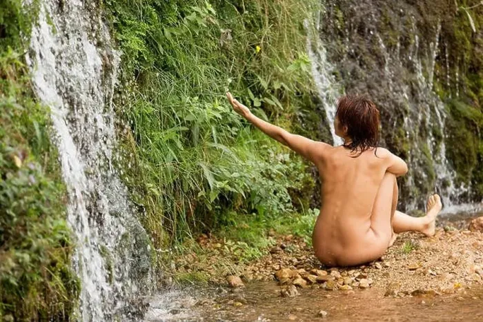 Framed Print : Woman of 40 years sitting without clothes in the river World in Lietor in the province of Albacete, Spain Framed Print : Woman of 40 years sitting without clothes in the river World in Lietor in the province of Albacete, Spain