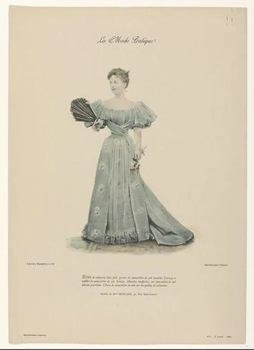 Framed Print : A woman in a dress of pale blue veloutine (velveteen) topped with matching silk muslin Framed Print : A woman in a dress of pale blue veloutine (velveteen) topped with matching silk muslin