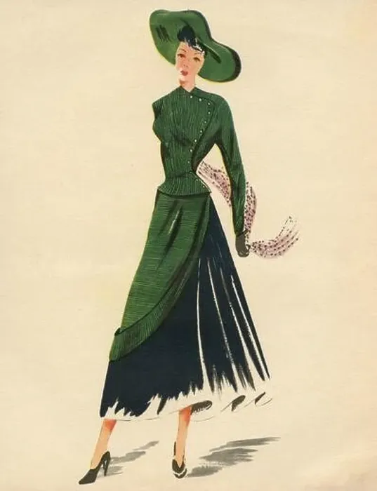 Framed Print : Woman fashion illustration drawing: Sketch of clothes and accessories, Italy 1940s Framed Print : Woman fashion illustration drawing: Sketch of clothes and accessories, Italy 1940s