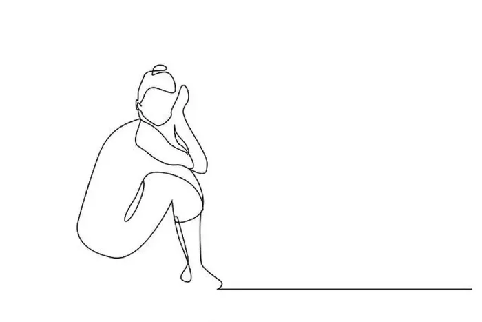 Framed Print : woman sitting sad unhappy line art design Framed Print : woman sitting sad unhappy line art design