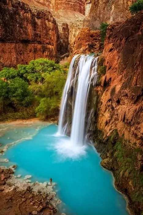 Framed Print : Woman about to swim in Havasu Falls, Arizona Framed Print : Woman about to swim in Havasu Falls, Arizona