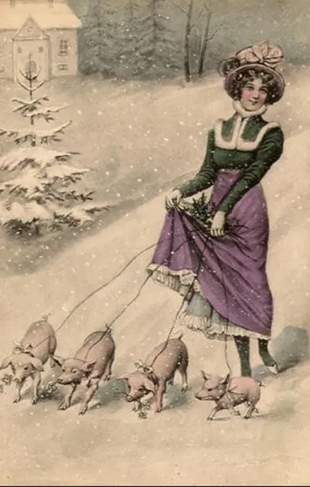 Framed Print : Woman Walking Pigs Framed Print : Woman Walking Pigs