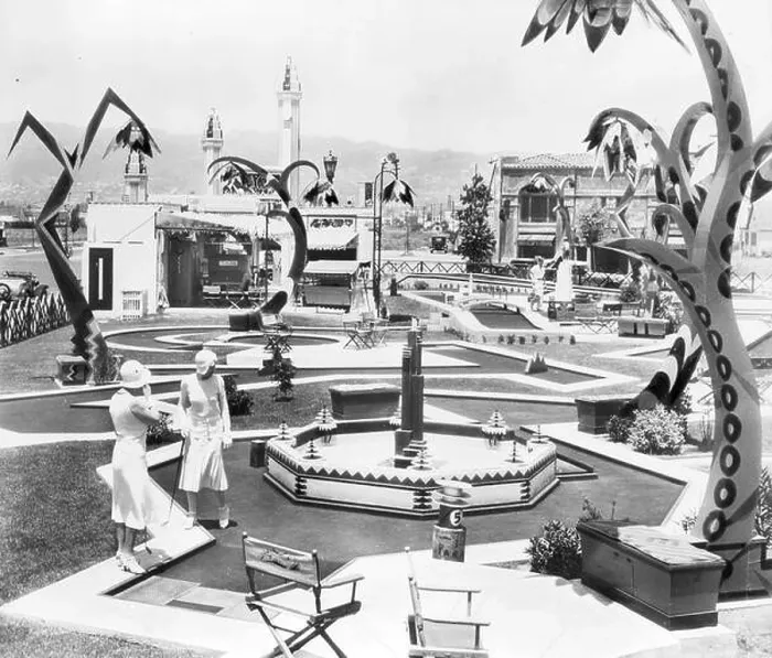 Framed Print : Two women playing miniature golf on the Wilshire Links Framed Print : Two women playing miniature golf on the Wilshire Links