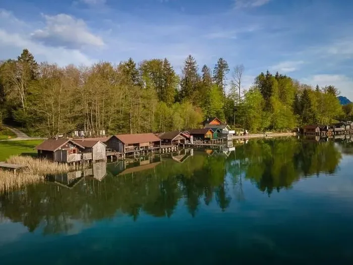 Framed Print : Wonderful bathing huts and boat sheds at the Irrsee in Austria Framed Print : Wonderful bathing huts and boat sheds at the Irrsee in Austria