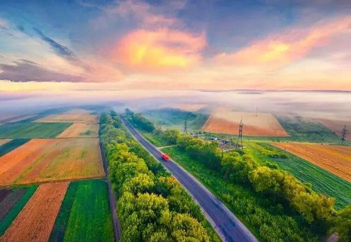 Framed Print : Wonderful dawn on Ukrainian countryside with foggy fields Framed Print : Wonderful dawn on Ukrainian countryside with foggy fields