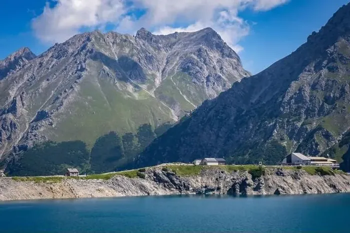 Framed Print : Wonderful landscape at the Luenersee with dam wall and rocks in Vorarlberg, Austria Framed Print : Wonderful landscape at the Luenersee with dam wall and rocks in Vorarlberg, Austria