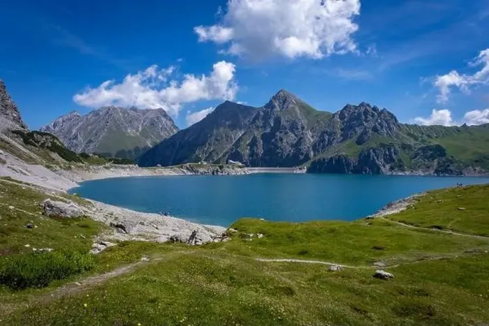 Framed Print : Wonderful landscape at the Luenersee with dam wall and rocks in Vorarlberg, Austria Framed Print : Wonderful landscape at the Luenersee with dam wall and rocks in Vorarlberg, Austria