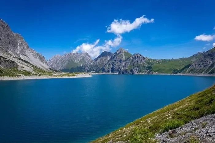 Framed Print : Wonderful landscape at the Luenersee with dam wall and rocks in Vorarlberg, Austria Framed Print : Wonderful landscape at the Luenersee with dam wall and rocks in Vorarlberg, Austria