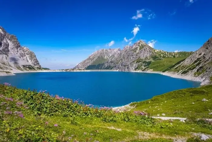 Framed Print : Wonderful landscape at the Luenersee with dam wall and rocks in Vorarlberg, Austria Framed Print : Wonderful landscape at the Luenersee with dam wall and rocks in Vorarlberg, Austria