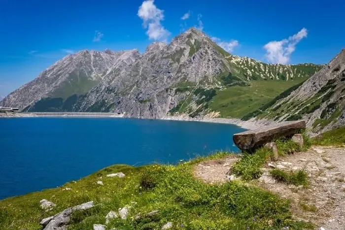 Framed Print : Wonderful landscape at the Luenersee with dam wall and rocks in Vorarlberg, Austria Framed Print : Wonderful landscape at the Luenersee with dam wall and rocks in Vorarlberg, Austria