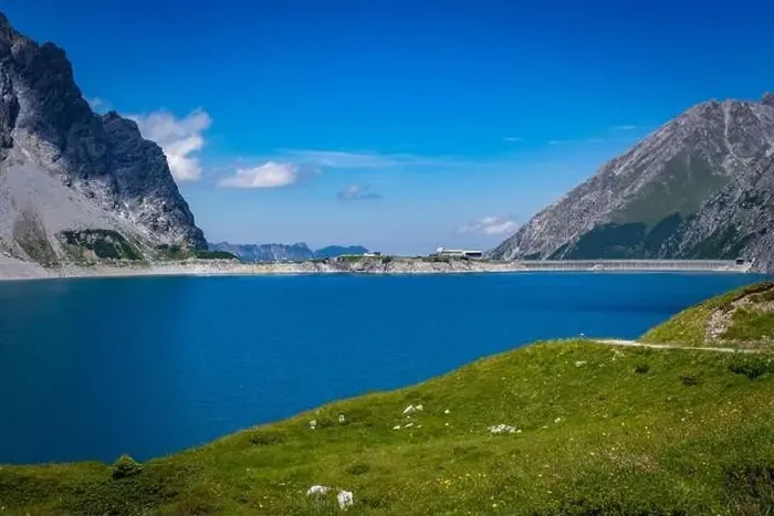 Framed Print : Wonderful landscape at the Luenersee with dam wall and rocks in Vorarlberg, Austria Framed Print : Wonderful landscape at the Luenersee with dam wall and rocks in Vorarlberg, Austria