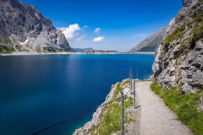Framed Print : Wonderful landscape at the Luenersee with dam wall and rocks in Vorarlberg, Austria Framed Print : Wonderful landscape at the Luenersee with dam wall and rocks in Vorarlberg, Austria