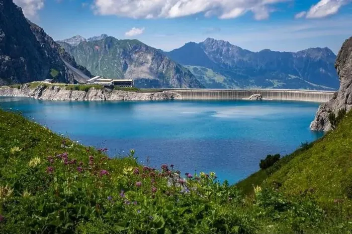 Framed Print : Wonderful landscape at the Luenersee with dam wall and rocks in Vorarlberg, Austria Framed Print : Wonderful landscape at the Luenersee with dam wall and rocks in Vorarlberg, Austria