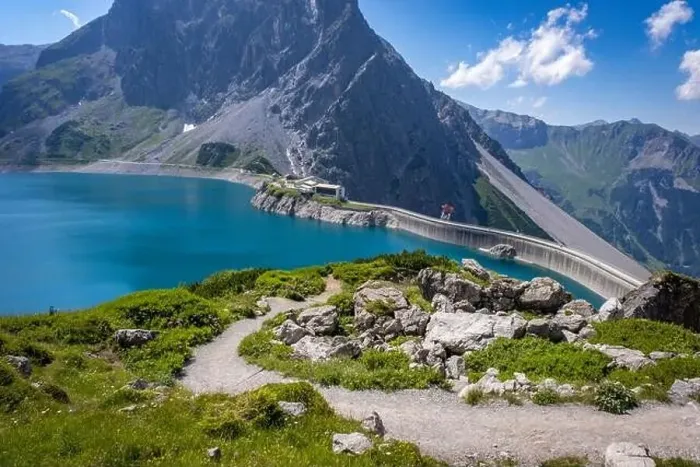 Framed Print : Wonderful landscape at the Luenersee with dam wall and rocks in Vorarlberg, Austria Framed Print : Wonderful landscape at the Luenersee with dam wall and rocks in Vorarlberg, Austria