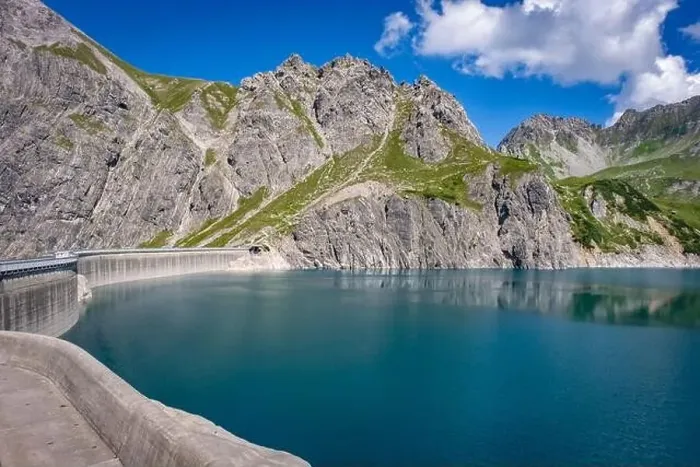 Framed Print : Wonderful landscape at the Luenersee with dam wall and rocks in Vorarlberg, Austria Framed Print : Wonderful landscape at the Luenersee with dam wall and rocks in Vorarlberg, Austria