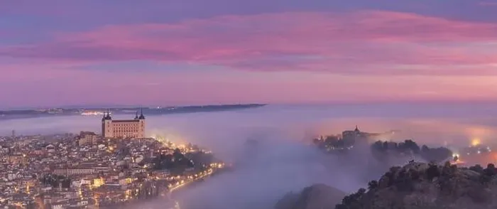 Framed Print : From above wonderful landscape of medieval castle built over city in misty colorful sunrise Framed Print : From above wonderful landscape of medieval castle built over city in misty colorful sunrise