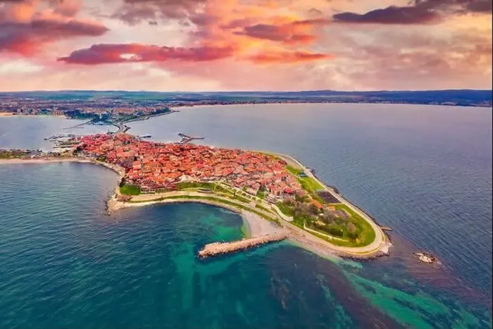 Framed Print : Wonderful spring view from flying drone of old town of Nessebar Framed Print : Wonderful spring view from flying drone of old town of Nessebar