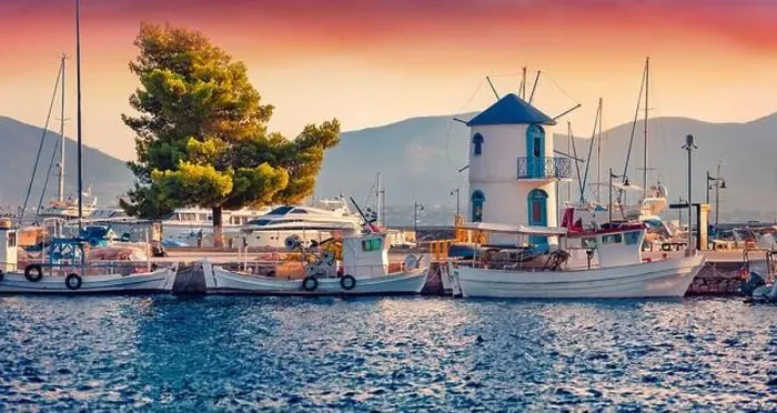 Framed Print : Wonderful summer seascape of Nea Artaki port Framed Print : Wonderful summer seascape of Nea Artaki port