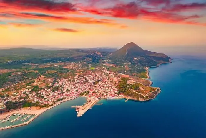 Framed Print : Wonderful summer view from flying drone of Pylos Castle Framed Print : Wonderful summer view from flying drone of Pylos Castle
