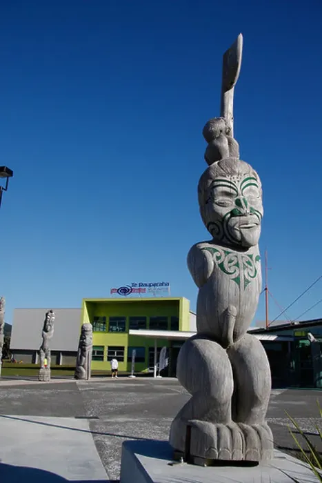 Framed Print : A wooden Maori statue in front of Te Rauparaha Arena, a community sport centre in Porirua Framed Print : A wooden Maori statue in front of Te Rauparaha Arena, a community sport centre in Porirua