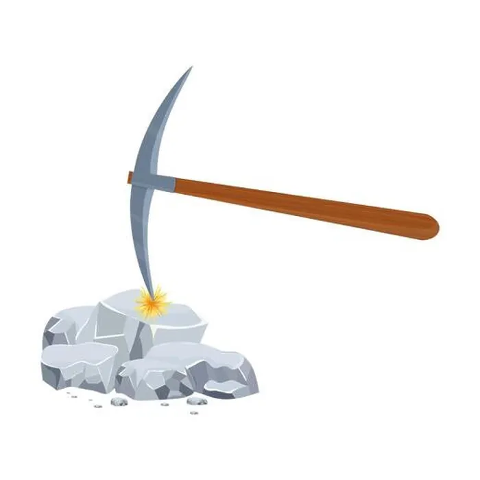 Framed Print : Wooden pickaxe and silver nugget pile Framed Print : Wooden pickaxe and silver nugget pile