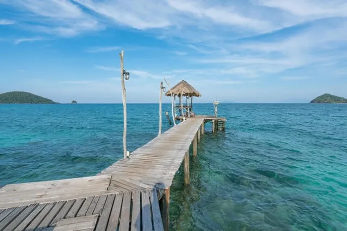 Framed Print : Wooden pier with boat in Phuket, Thailand. Summer, Travel, Vacation and Holiday concept Framed Print : Wooden pier with boat in Phuket, Thailand. Summer, Travel, Vacation and Holiday concept