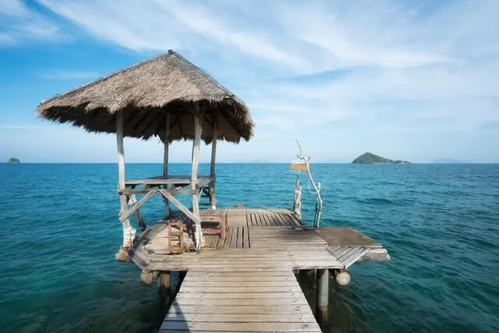 Framed Print : Wooden pier and hut in Phuket, Thailand. Summer, Travel, Vacation and Holiday concept Framed Print : Wooden pier and hut in Phuket, Thailand. Summer, Travel, Vacation and Holiday concept