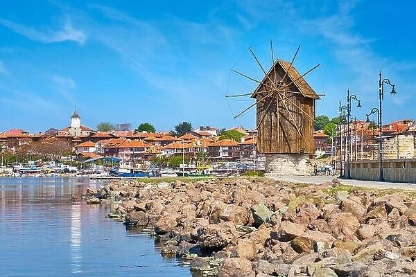 Wooden windmill, old town Nessebar, Bulgaria