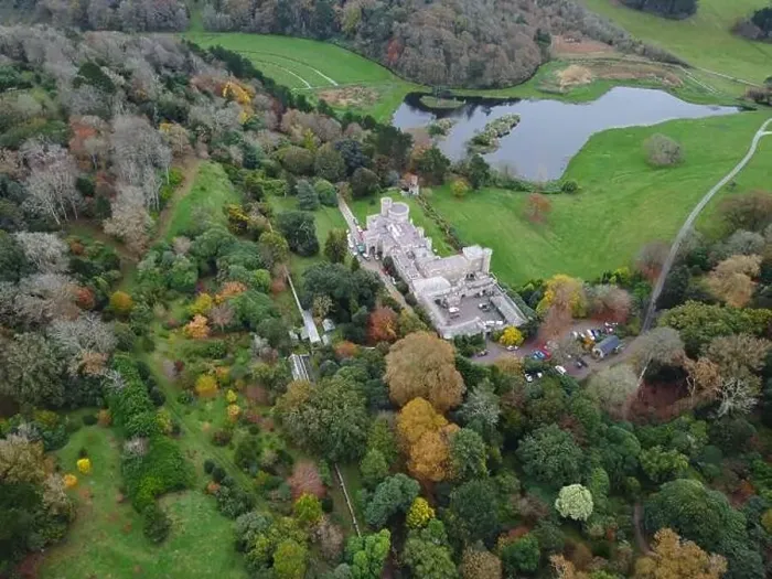 Framed Print : woodland around caerhays castle aerial drone Cornwall England uk Framed Print : woodland around caerhays castle aerial drone Cornwall England uk