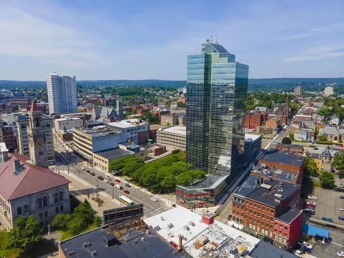 Framed Print : Worcester City Hall aerial view and Worcester Plaza building on Main Street with modern skyline at the background Framed Print : Worcester City Hall aerial view and Worcester Plaza building on Main Street with modern skyline at the background