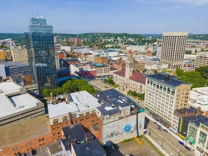 Framed Print : Worcester City Hall aerial view and Worcester Plaza building on Main Street with modern skyline at the background Framed Print : Worcester City Hall aerial view and Worcester Plaza building on Main Street with modern skyline at the background