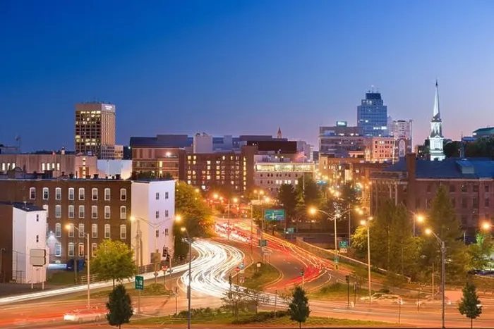 Framed Print : Worcester, Massachusetts, USA downtown skyline at twilight Framed Print : Worcester, Massachusetts, USA downtown skyline at twilight