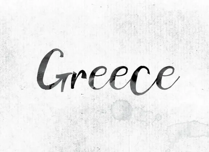 Framed Print : The word Greece concept and theme painted in watercolor ink on a white paper Framed Print : The word Greece concept and theme painted in watercolor ink on a white paper