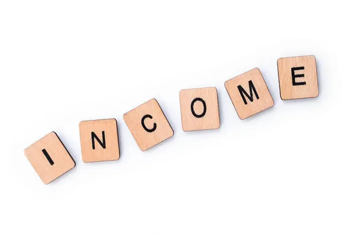 Framed Print : The word INCOME, spelt with wooden letter tiles over a white background Framed Print : The word INCOME, spelt with wooden letter tiles over a white background