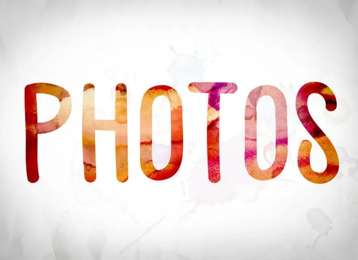 Framed Print : The word Photos written in watercolor washes over a white paper background concept and theme Framed Print : The word Photos written in watercolor washes over a white paper background concept and theme