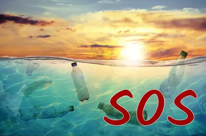 Framed Print : Word SOS and plastic garbage in ocean. Marine pollution Framed Print : Word SOS and plastic garbage in ocean. Marine pollution