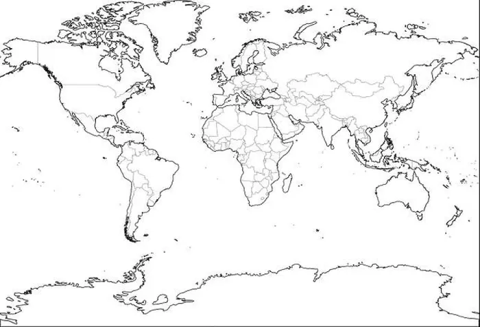 Framed Print : World map outline. Thin country borders and thick land contour on white background. Simple high detail line vector wireframe Framed Print : World map outline. Thin country borders and thick land contour on white background. Simple high detail line vector wireframe