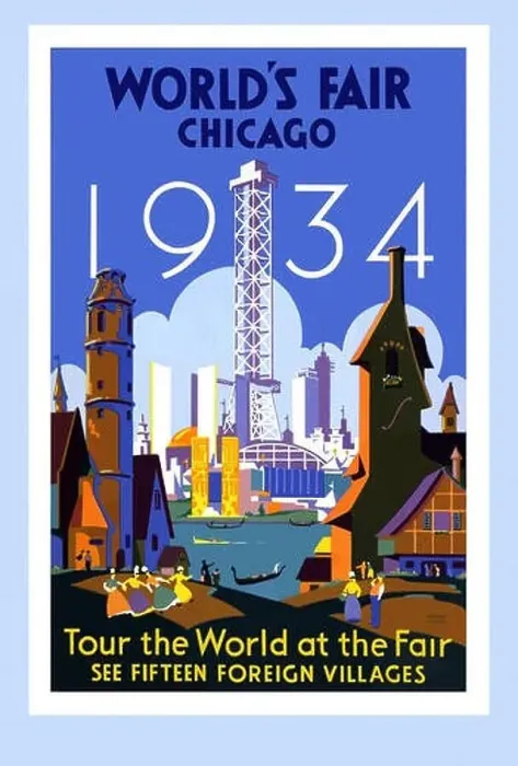Framed Print : worlds fair in chicago 1934 vintage poster Framed Print : worlds fair in chicago 1934 vintage poster