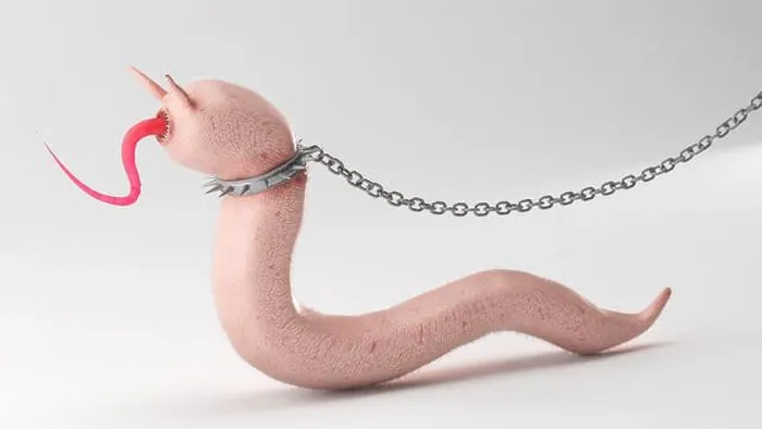 Framed Print : Worm like scary creature design on chain leash, 3d illustration animal character concept Framed Print : Worm like scary creature design on chain leash, 3d illustration animal character concept