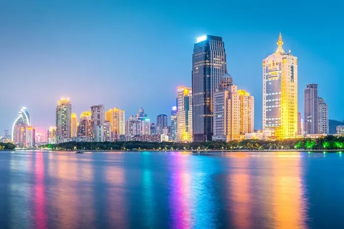 Framed Print : Xiamen, China skyline at twilight Framed Print : Xiamen, China skyline at twilight