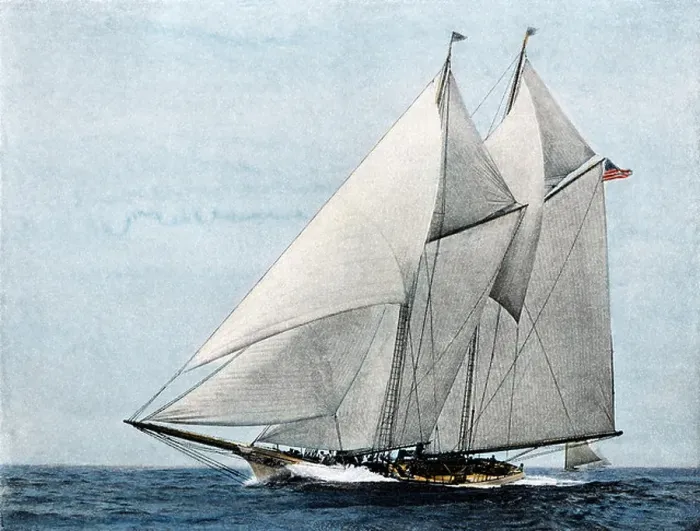Framed Print : Yacht America, first winner of the America's Cup race, in a later rig. Hand-colored woodcut Framed Print : Yacht America, first winner of the America's Cup race, in a later rig. Hand-colored woodcut