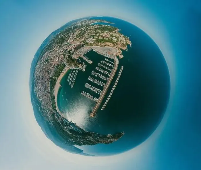 Framed Print : Yachts in Sant Feliu de Guixols city port in Mediterranean Sea summer Spain. Aerial photo 360 panorama Framed Print : Yachts in Sant Feliu de Guixols city port in Mediterranean Sea summer Spain. Aerial photo 360 panorama