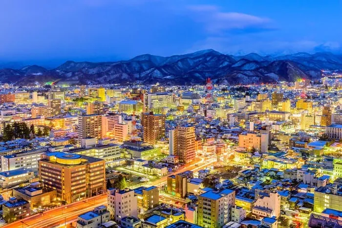 Framed Print : Yamagata, Japan city skyline at dusk Framed Print : Yamagata, Japan city skyline at dusk