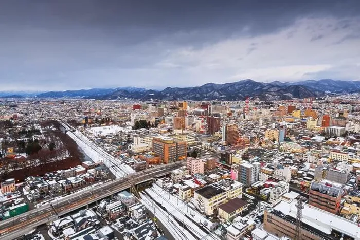 Framed Print : Yamagata, Japan downtown city skyline at twilight in winter Framed Print : Yamagata, Japan downtown city skyline at twilight in winter