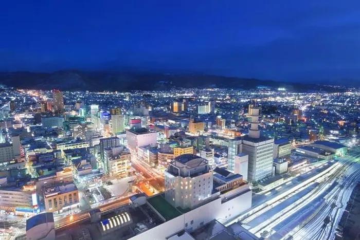 Framed Print : Yamagata, Japan downtown city skyline at twilight in winter Framed Print : Yamagata, Japan downtown city skyline at twilight in winter