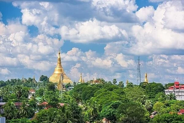 Yangon, Myanmar skyline with Shwedagon Pagoda in the afternoon