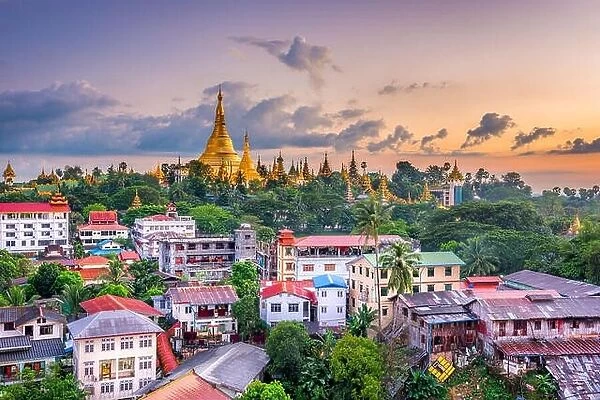 Yangon, Myanmar skyline with Shwedagon Pagoda