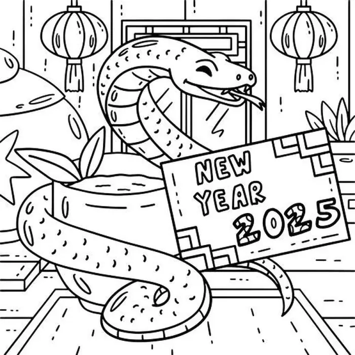 Framed Print : Year of the Snake New Year 2025 Coloring Page Framed Print : Year of the Snake New Year 2025 Coloring Page