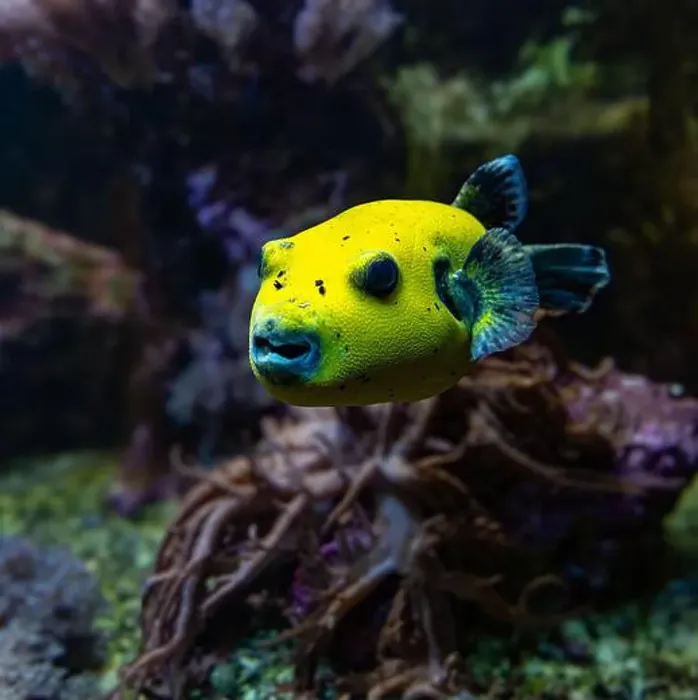 Framed Print : Yellow Blackspotted Puffer Or Dog-faced Puffer Fish Arothron Nigropunctatus Swimming In Water Framed Print : Yellow Blackspotted Puffer Or Dog-faced Puffer Fish Arothron Nigropunctatus Swimming In Water