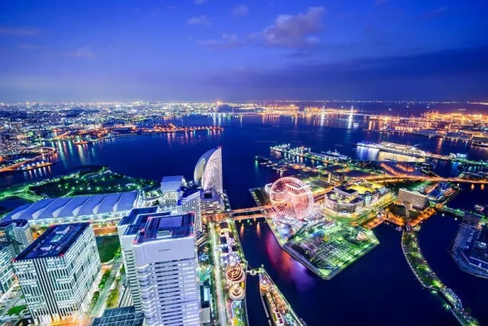 Framed Print : Yokohama, Japan aerial view at Minato Mirai waterfront district Framed Print : Yokohama, Japan aerial view at Minato Mirai waterfront district